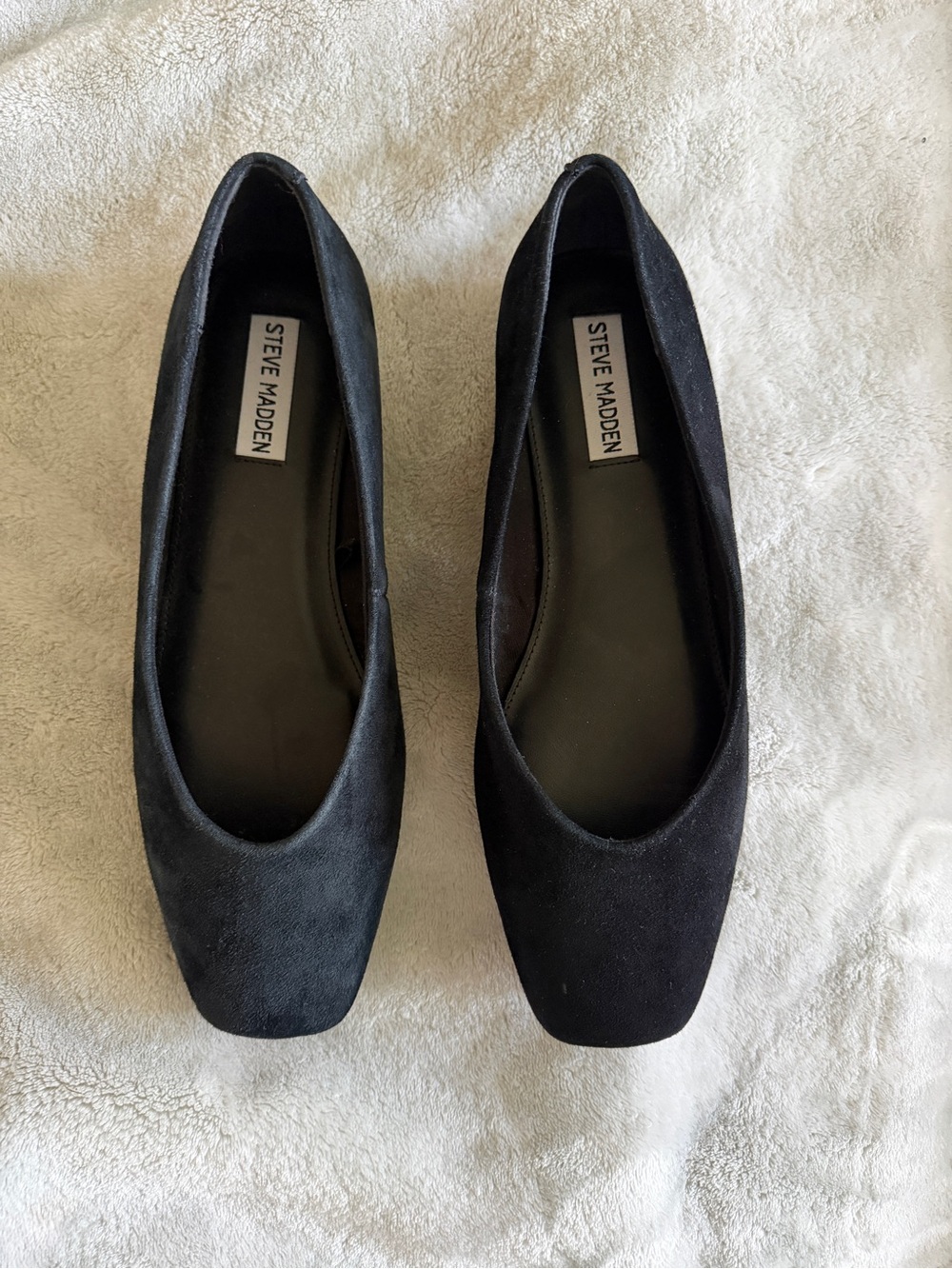 Steve Madden Black Suede Square-Toe Flats